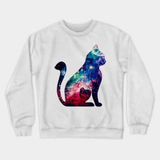 Beautiful Space Nebula Galaxy Cat Silhouette Crewneck Sweatshirt